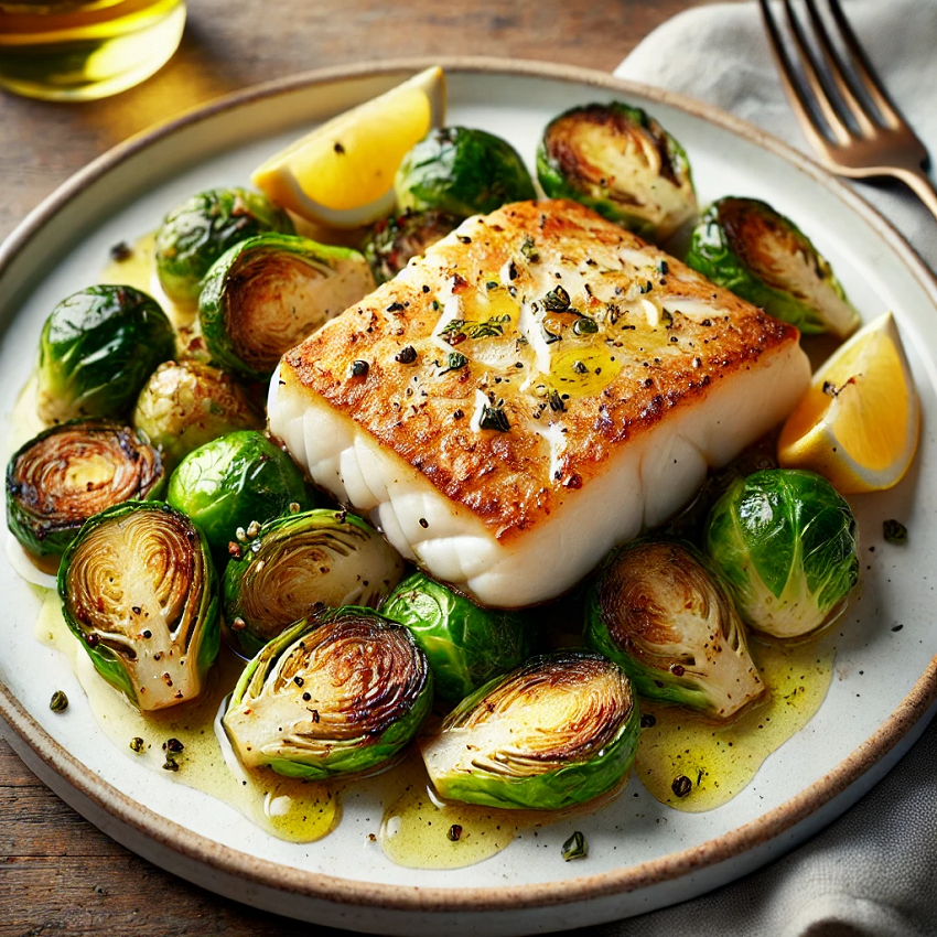 Baked Cod with Roasted Brussels Sprouts