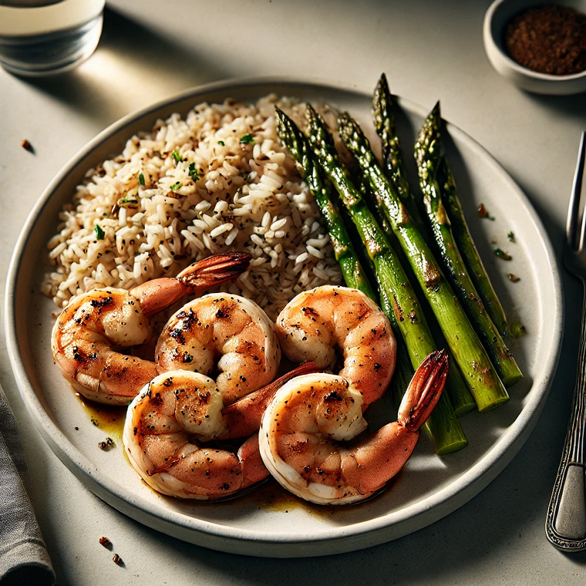 Grilled Shrimp with Brown Rice and Asparagus